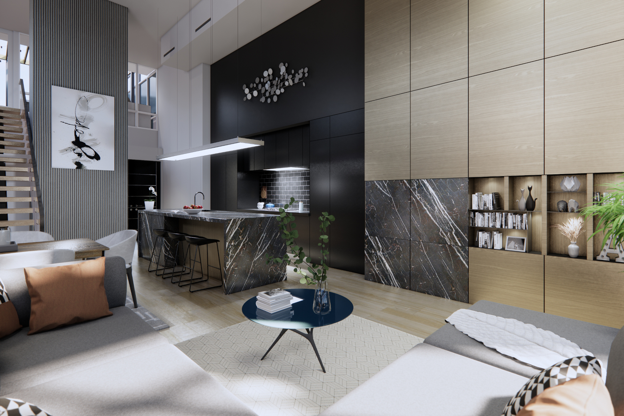 BC Penthouse Living Kitchen 2 by Qub3 Studios